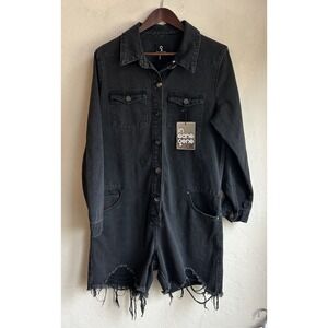 Insane Gene Cowboy Romper L NWT Black Denim Shorts Relaxed Edgy Festival